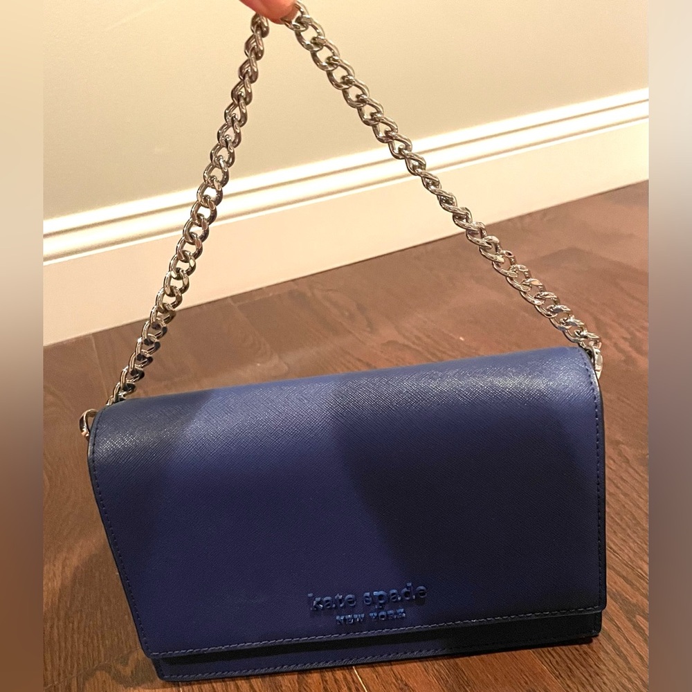Kate Spade Safiano Navy Crossbody Bag with Chain Strap